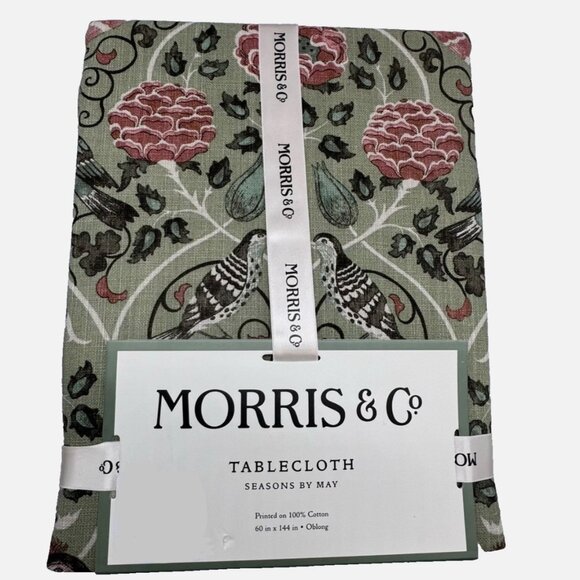 MORRIS & Co Seasons By May Green Floral Bird 60x144 Tablecloth Thanksgiving Fall - Picture 1 of 9